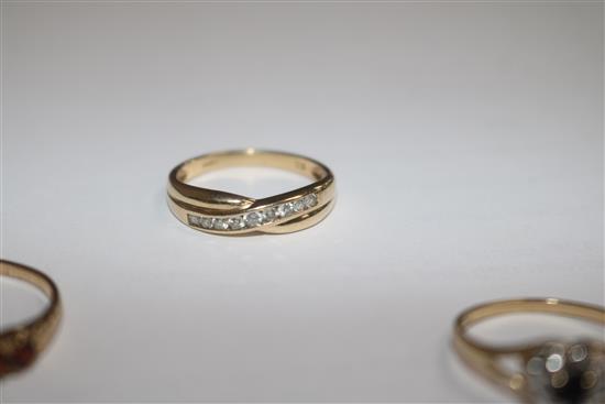 A 19th century gold, silver and rose cut diamond ring and three 9ct rings.